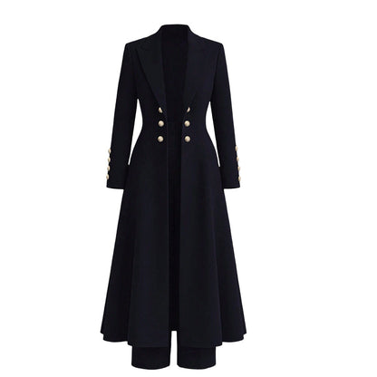 💖Women's Elegant Autumn 2 Piece Outfit Set with Retro Long Sleeve Coat and Simple Trousers