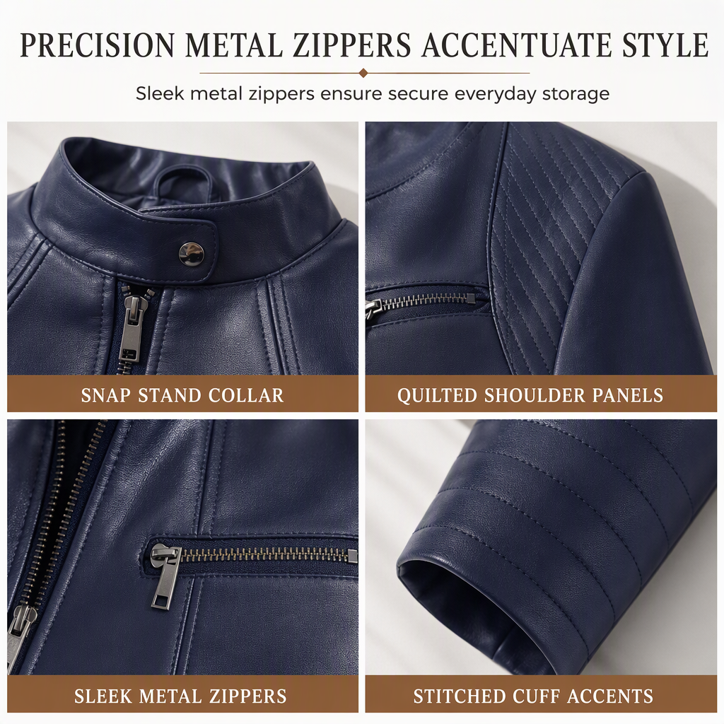 Women's Faux Leather Biker Lightweight Short Motorcycle Coat for Spring and Autumn
