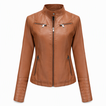 Women's Faux Leather Biker Lightweight Short Motorcycle Coat for Spring and Autumn