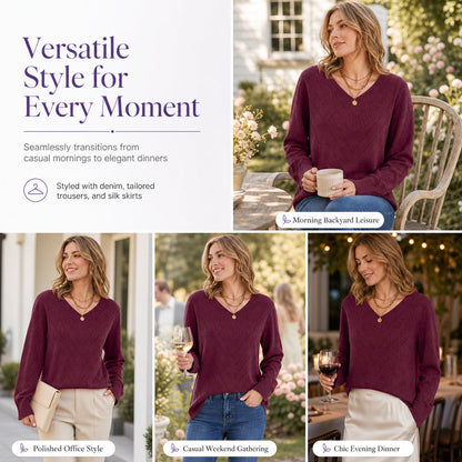 Women's V Neck Long Sleeve Pullover Top