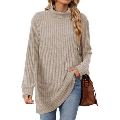 Women’s Loose-Fit Mock Neck Long-Sleeve T-Shirt