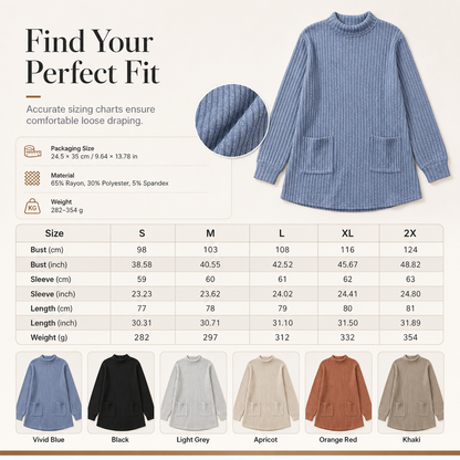Women’s Loose-Fit Mock Neck Long-Sleeve T-Shirt