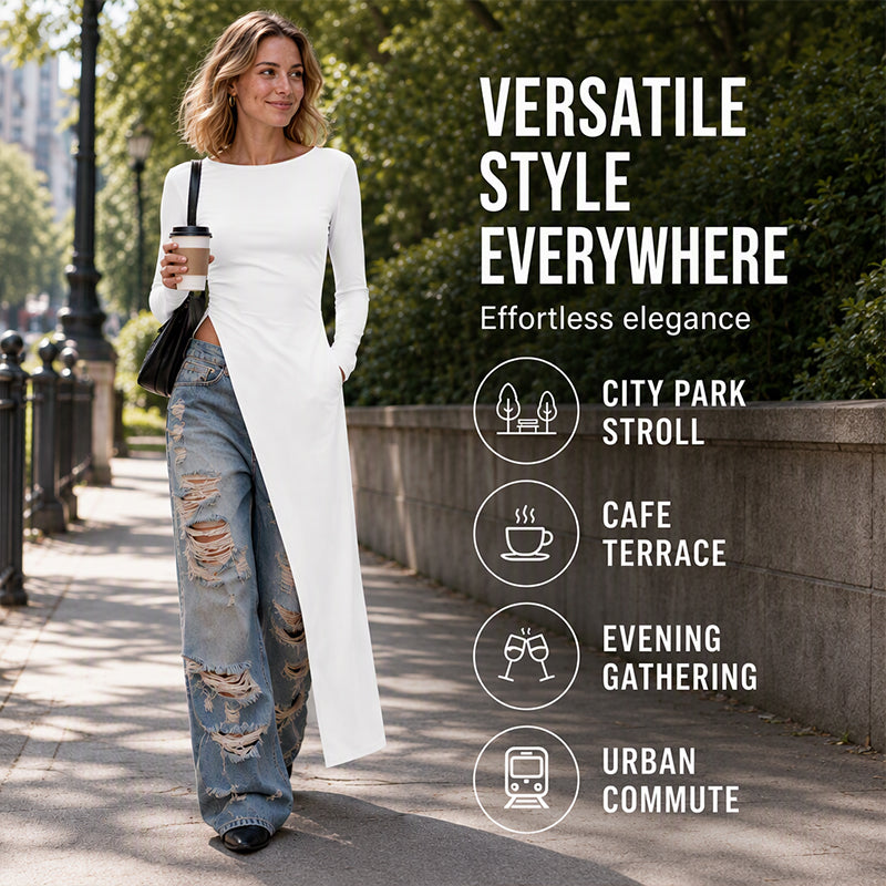 Women's Chic High Slit Asymmetric Longline Top