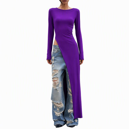 Women's Chic High Slit Asymmetric Longline Top