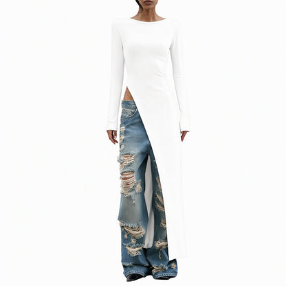 Women's Chic High Slit Asymmetric Longline Top
