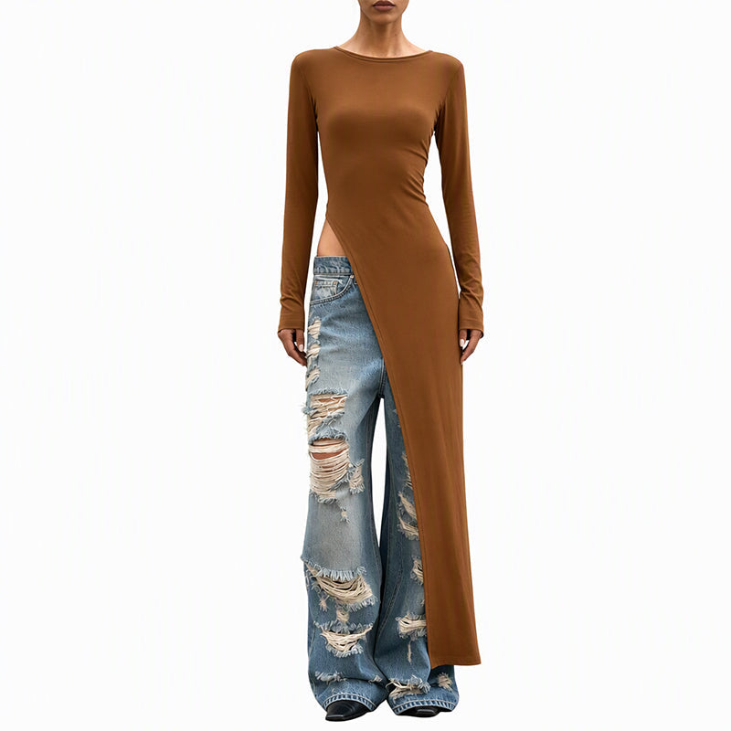 Women's Chic High Slit Asymmetric Longline Top