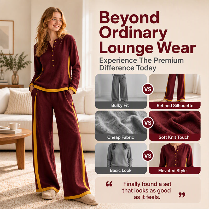 Women's Colorblock Long Sleeve Top & Wide-Leg Pants Set
