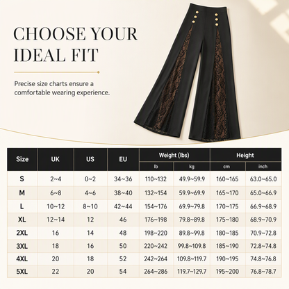 💖Black Friday Mega Deal – 50% off!💖 Women's High Waisted Lace Spliced Wide Leg Trousers with Decorative Gold Buttons