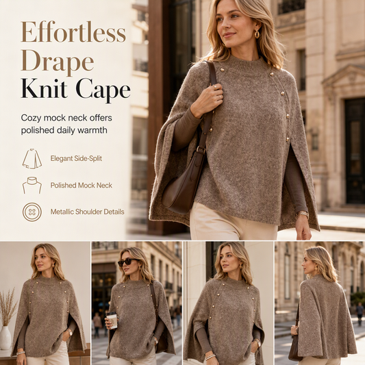 Women's Buttoned Knit Cape Poncho Sweater