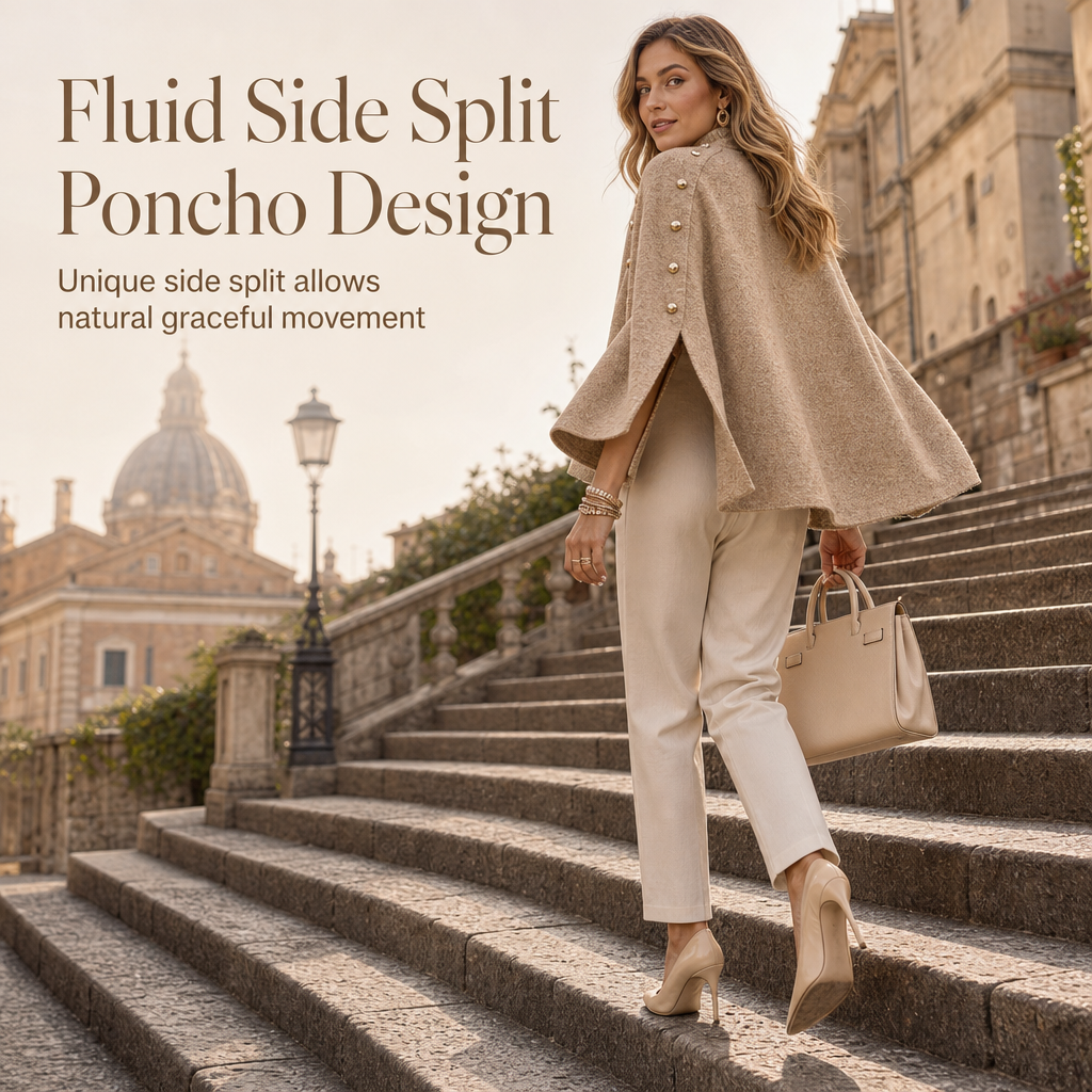 Women's Buttoned Knit Cape Poncho Sweater