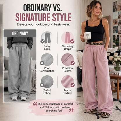 🐆Women’s Contrast Leopard Waistband Wide Leg Sweatpants, Soft Casual Patchwork Trousers👖