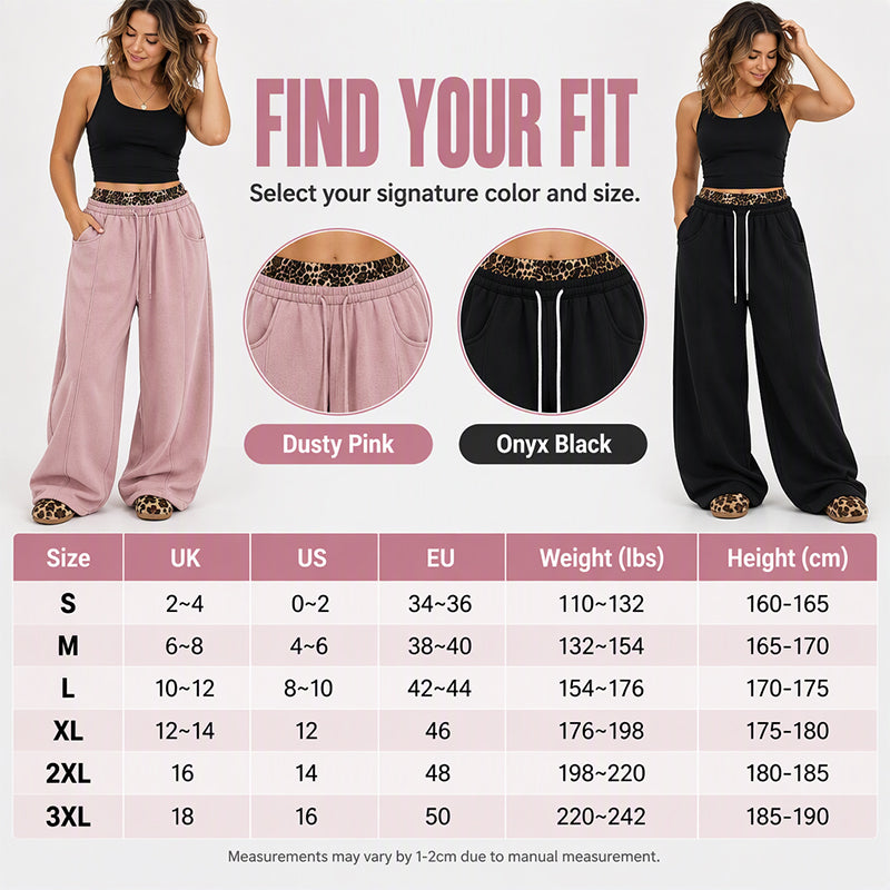 🐆Women’s Contrast Leopard Waistband Wide Leg Sweatpants, Soft Casual Patchwork Trousers👖
