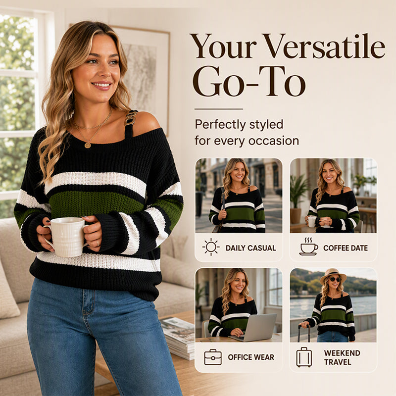 Women's Casual Off Shoulder Striped Sweater
