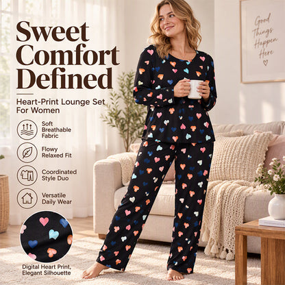 Women's Heart Print Long Sleeve Pajama Set