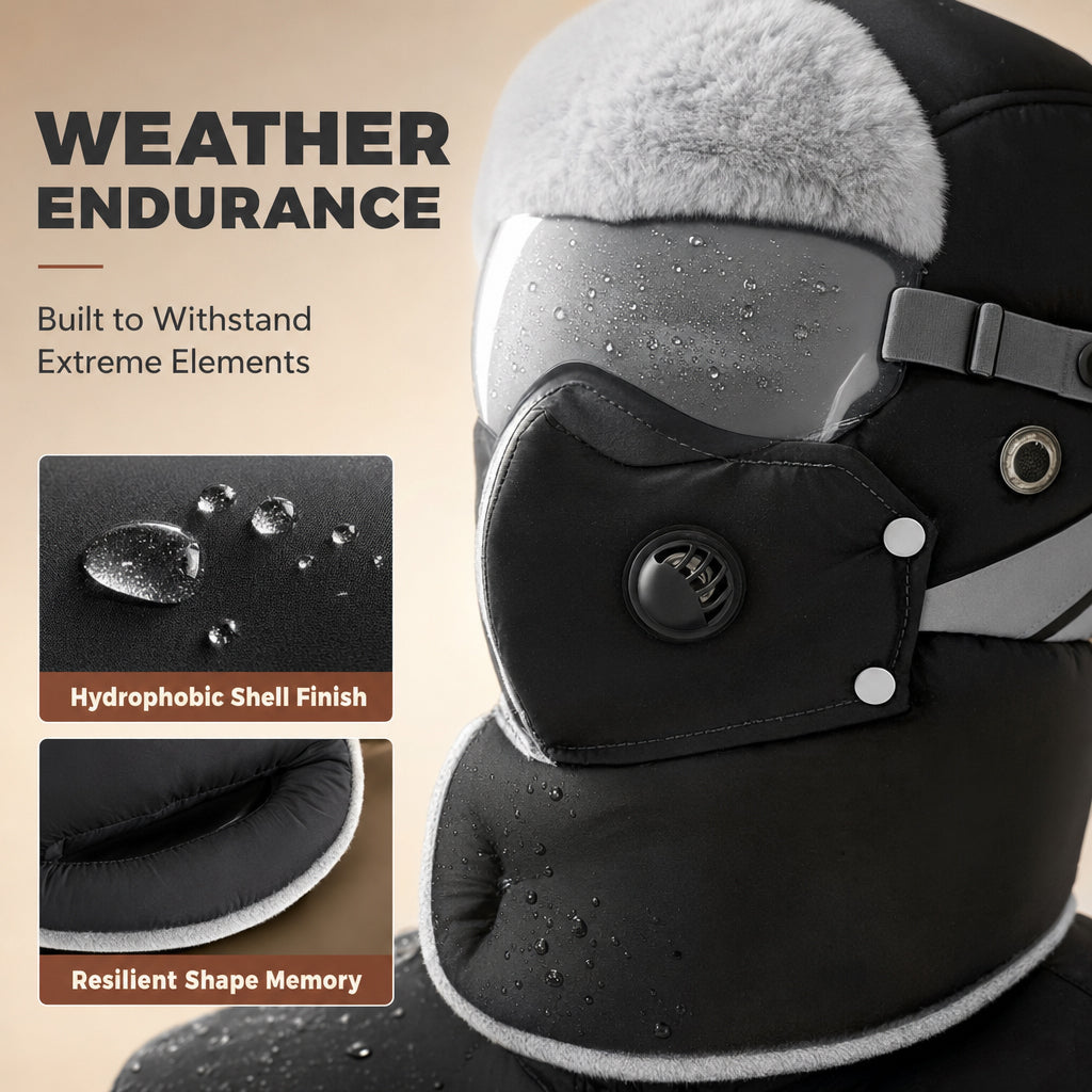 Windproof Winter Thermal Trapper Hat with Integrated Face Mask