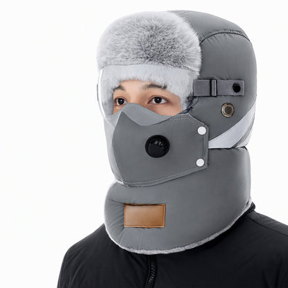 Windproof Winter Thermal Trapper Hat with Integrated Face Mask