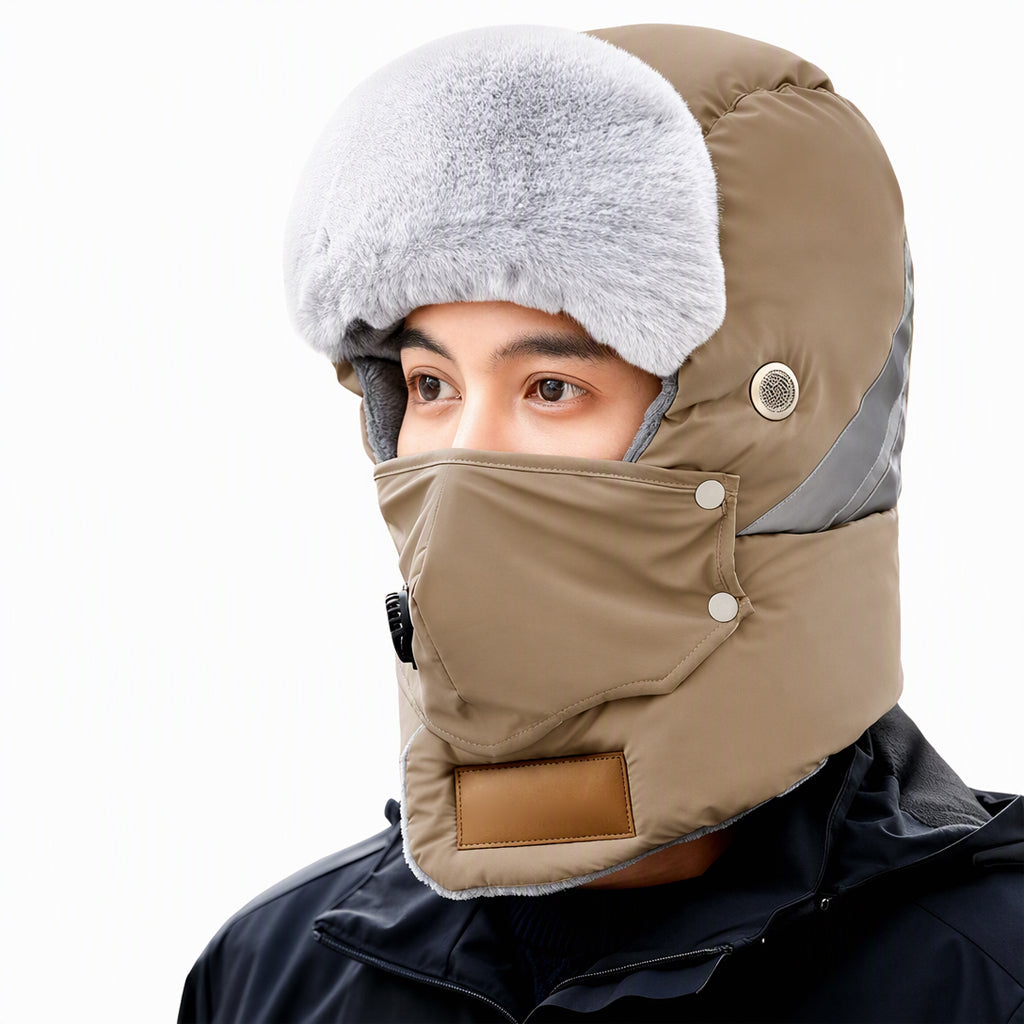Windproof Winter Thermal Trapper Hat with Integrated Face Mask
