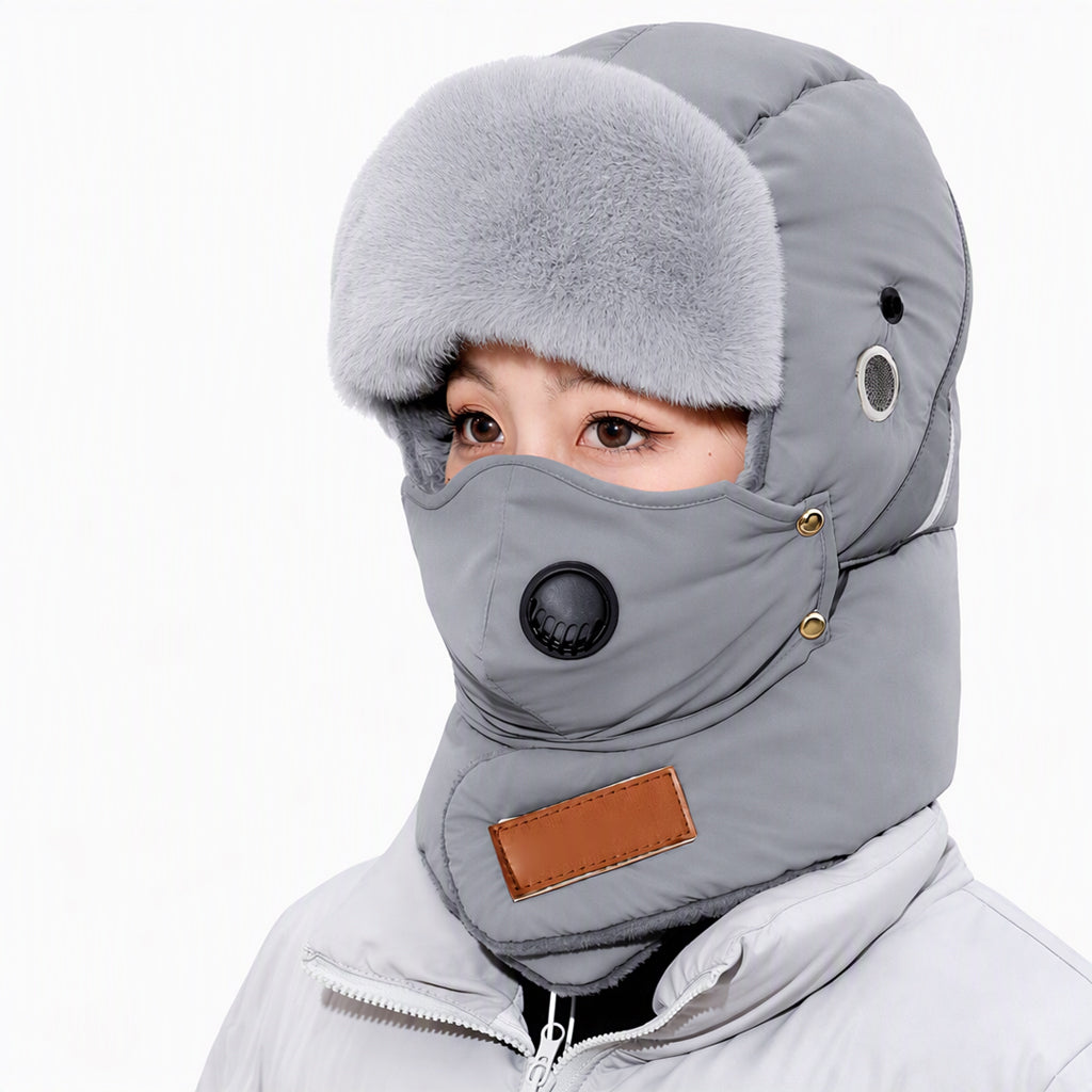 Windproof Winter Thermal Trapper Hat with Integrated Face Mask