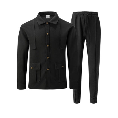Men's Waffle Knit Cardigan Jacket & Pants Set