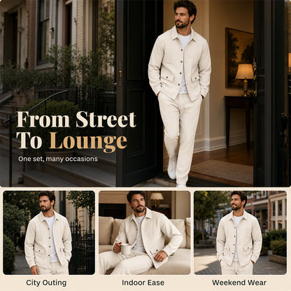 Men's Waffle Knit Cardigan Jacket & Pants Set