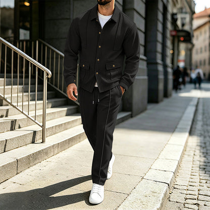 Men's Waffle Knit Cardigan Jacket & Pants Set
