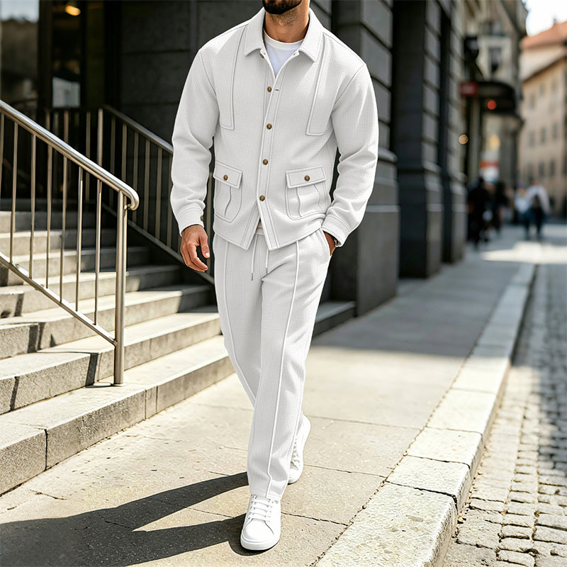 Men's Waffle Knit Cardigan Jacket & Pants Set