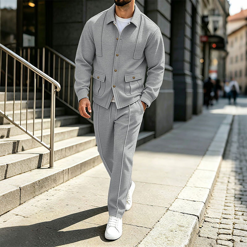 Men's Waffle Knit Cardigan Jacket & Pants Set