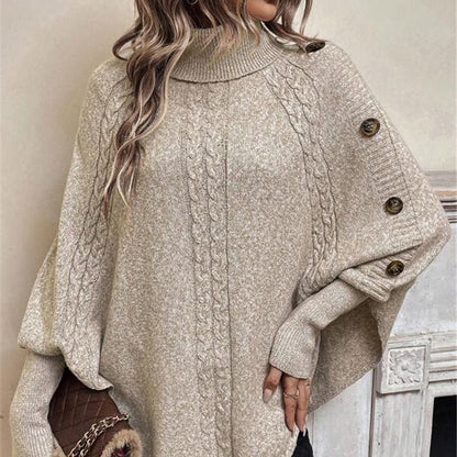 Women's Elegant High-Neck Asymmetrical Hem Cape Sweater