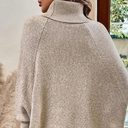 Women's Elegant High-Neck Asymmetrical Hem Cape Sweater