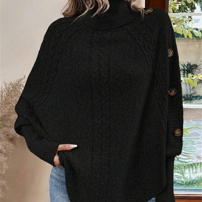 Women's Elegant High-Neck Asymmetrical Hem Cape Sweater