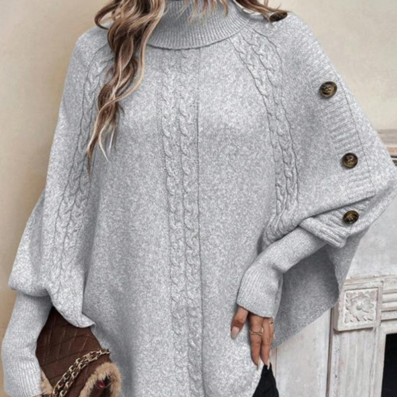 Women's Elegant High-Neck Asymmetrical Hem Cape Sweater