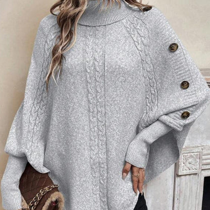 Women's Elegant High-Neck Asymmetrical Hem Cape Sweater