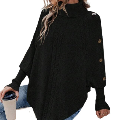 Women's Elegant High-Neck Asymmetrical Hem Cape Sweater