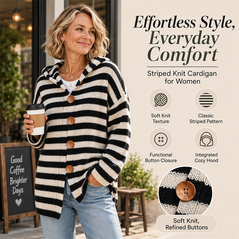 Women's Striped Hooded Knit Cardigan