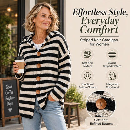 Women's Striped Hooded Knit Cardigan