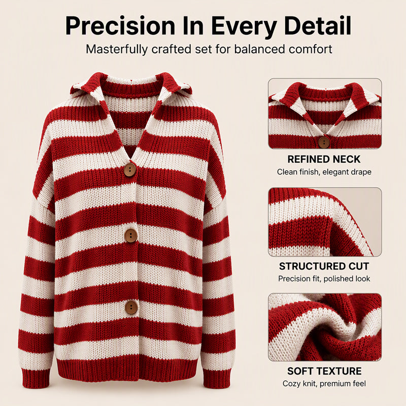 Women's Striped Hooded Knit Cardigan