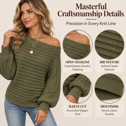 Women's Casual Off Shoulder Ribbed Knit Top