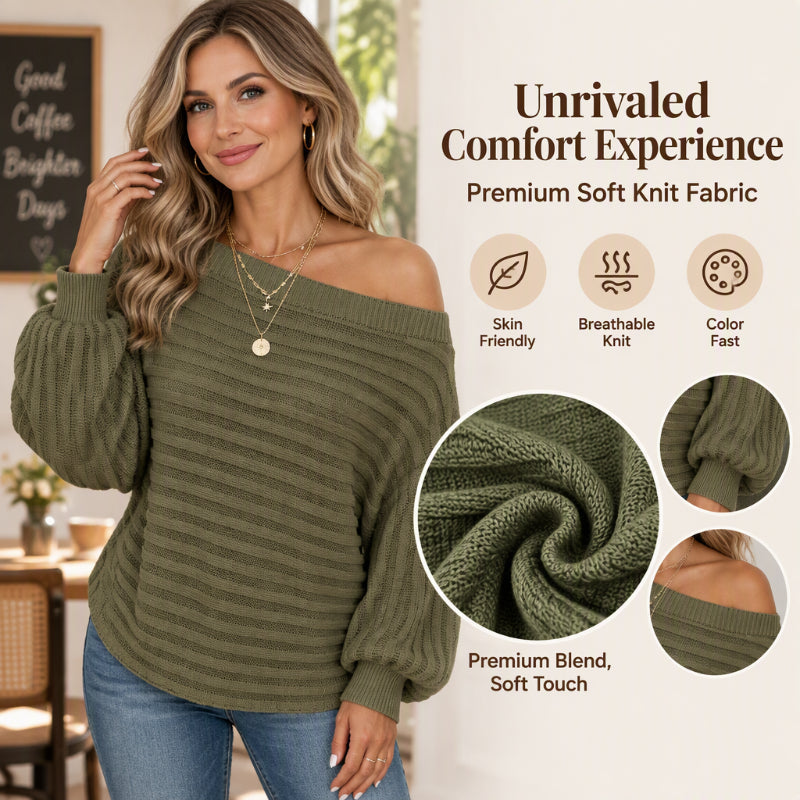 Women's Casual Off Shoulder Ribbed Knit Top