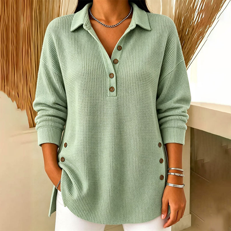 💖Black Friday Mega Deal – 50% off!💖 Women's Waffle Knit Long Sleeve Top ☁️