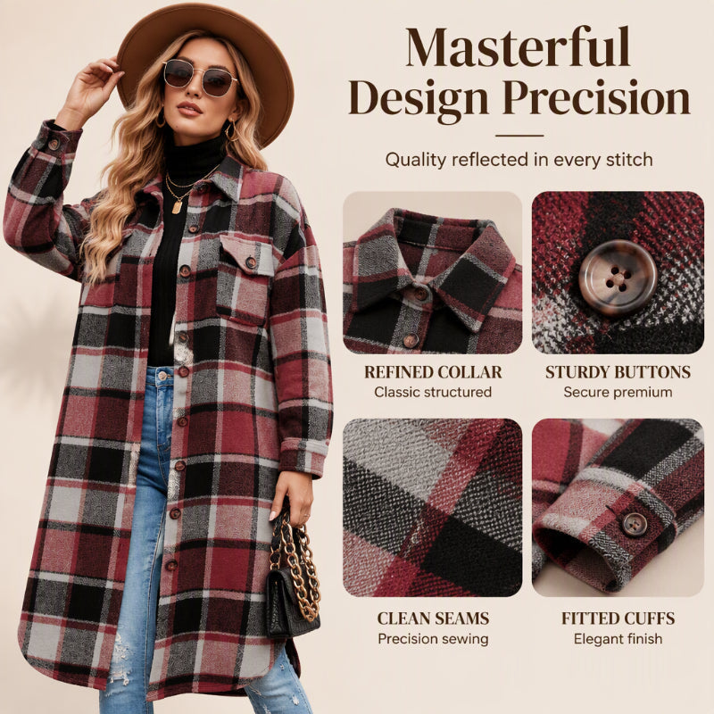 Women's Casual Plaid Side Slit Long Shacket