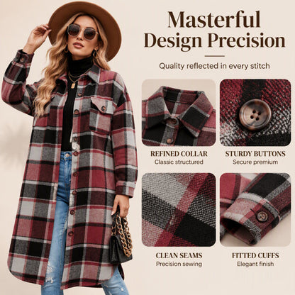 Women's Casual Plaid Side Slit Long Shacket