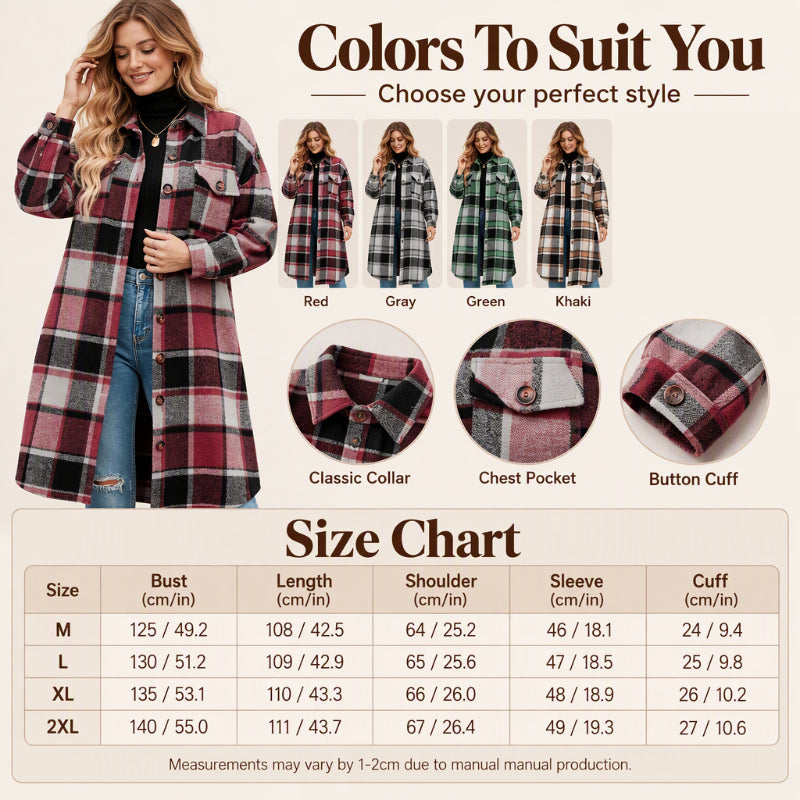 Women's Casual Plaid Side Slit Long Shacket