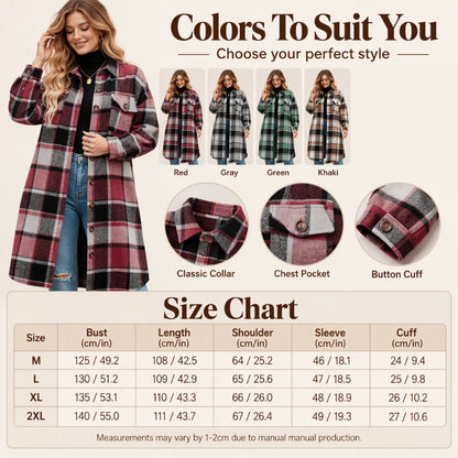 Women's Casual Plaid Side Slit Long Shacket