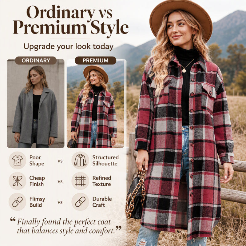 Women's Casual Plaid Side Slit Long Shacket