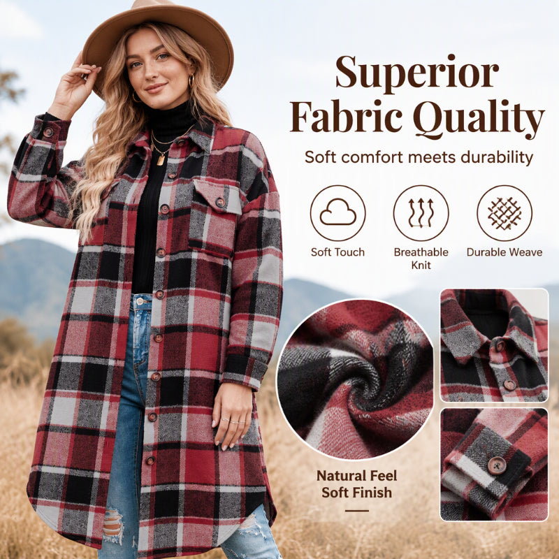 Women's Casual Plaid Side Slit Long Shacket