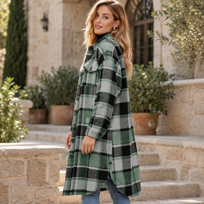 Women's Casual Plaid Side Slit Long Shacket