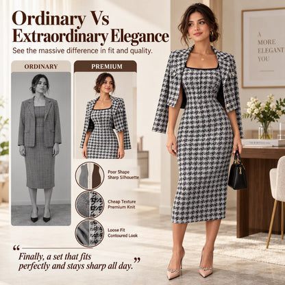 🎀 Elegant Cropped Jacket & Slim Dress Set – Feminine Fit & Versatile Styling