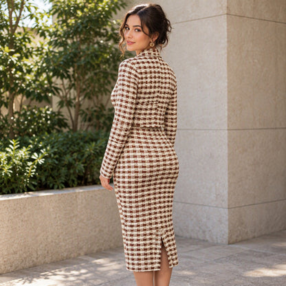 🎀 Elegant Cropped Jacket & Slim Dress Set – Feminine Fit & Versatile Styling