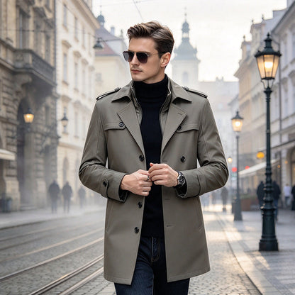 Men's Mid-Length Trench Coat with Detachable Liner