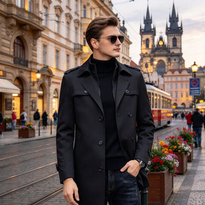 Men's Mid-Length Trench Coat with Detachable Liner